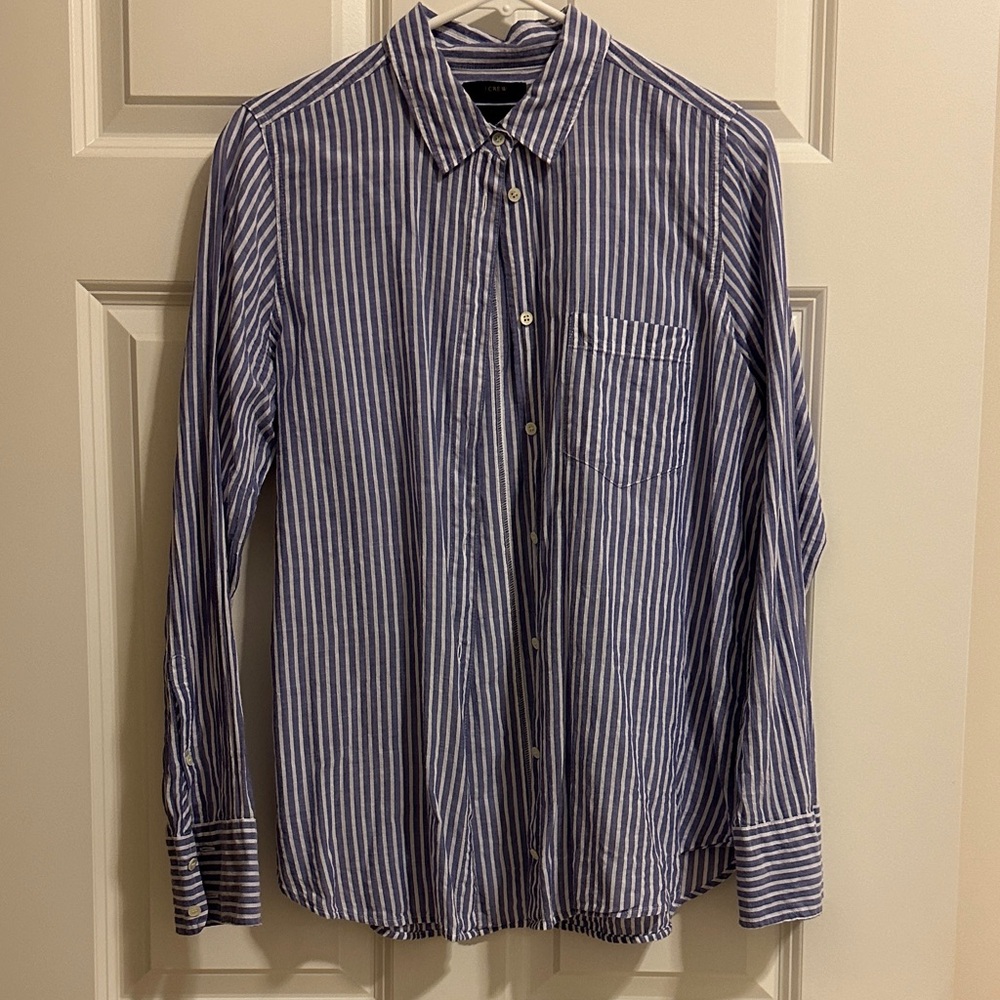 J. Crew Navy and White Striped Button Down Shirt
